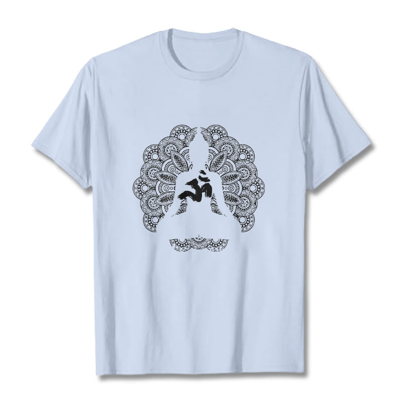 Buddha Stones Pure Color Mandala Om Symbol Pattern Tee T-shirt - LightCyan - 2XL - image 18