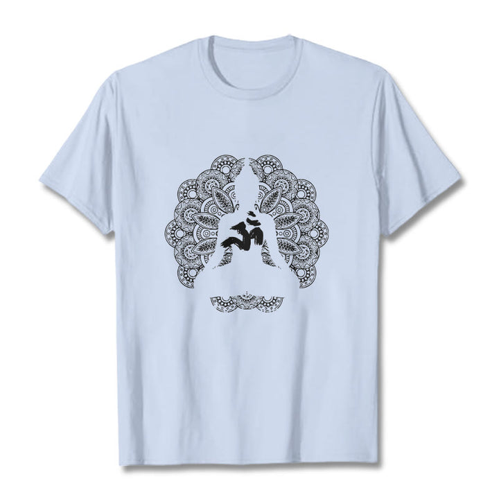 Buddha Stones Pure Color Mandala Om Symbol Pattern Tee T-shirt - LightCyan - 2XL - image 18