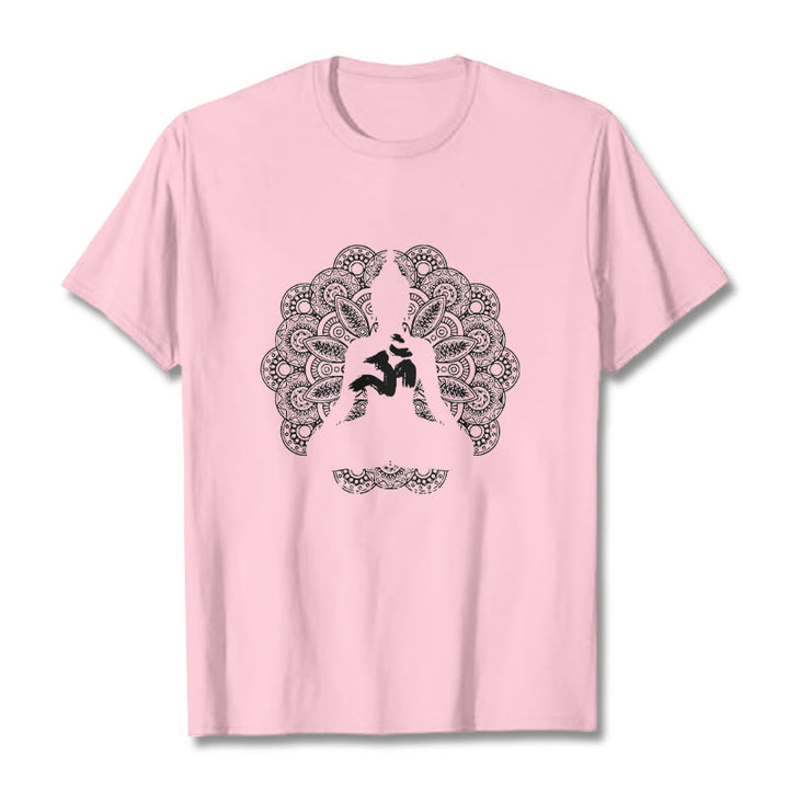 Buddha Stones Pure Color Mandala Om Symbol Pattern Tee T-shirt - LightPink - 2XL - image 12