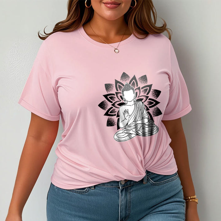 Buddha Stones Seated Buddha Lotus Flower Pattern Tee T-shirt - image 13