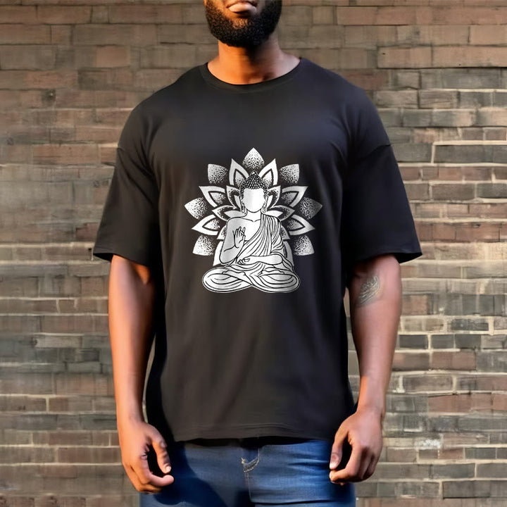 Buddha Stones Seated Buddha Lotus Flower Pattern Tee T-shirt - image 5