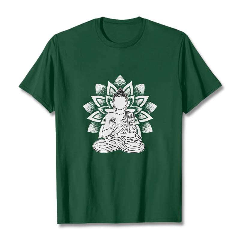 Buddha Stones Seated Buddha Lotus Flower Pattern Tee T-shirt - ForestGreen - 2XL - image 0