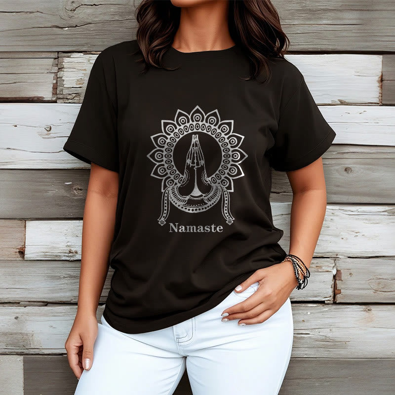 Buddha Stones Namaste Gesture Mandala Pattern Tee T-shirt - image 3