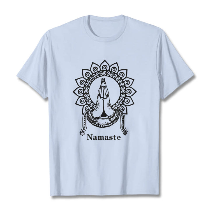 Buddha Stones Namaste Gesture Mandala Pattern Tee T-shirt - LightCyan - 2XL - image 18