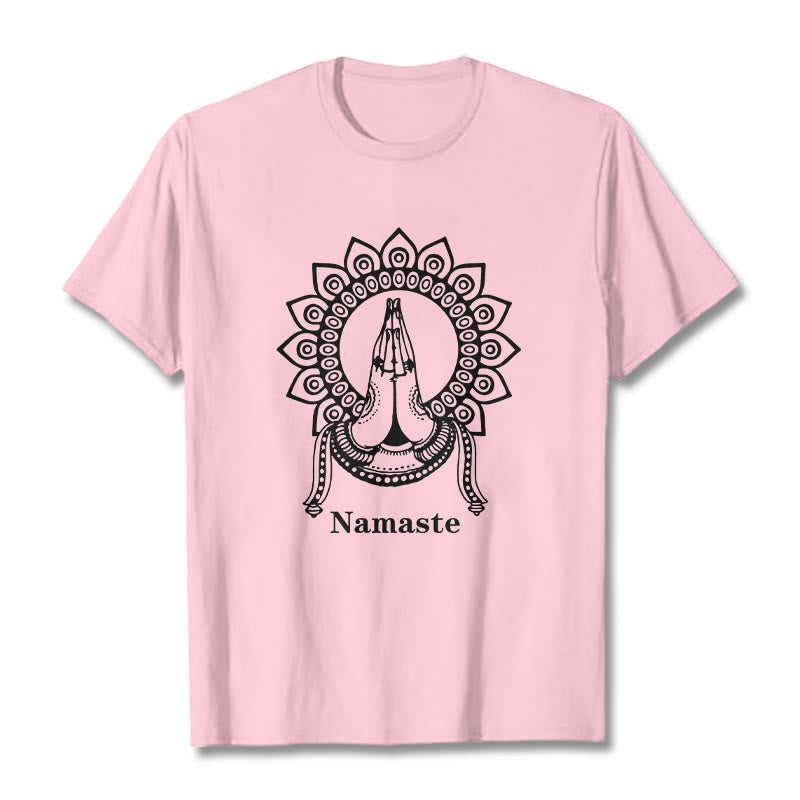 Buddha Stones Namaste Gesture Mandala Pattern Tee T-shirt - LightPink - 2XL - image 12