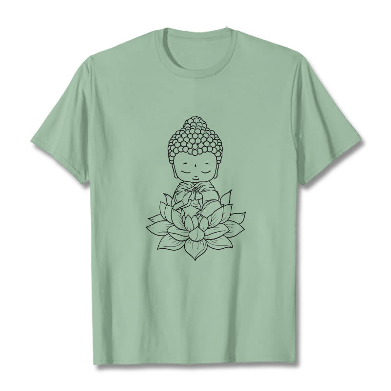 Buddha Stones Peaceful Buddha Lotus Flower Pattern Tee T-shirt - PaleGreen - 2XL - image 14