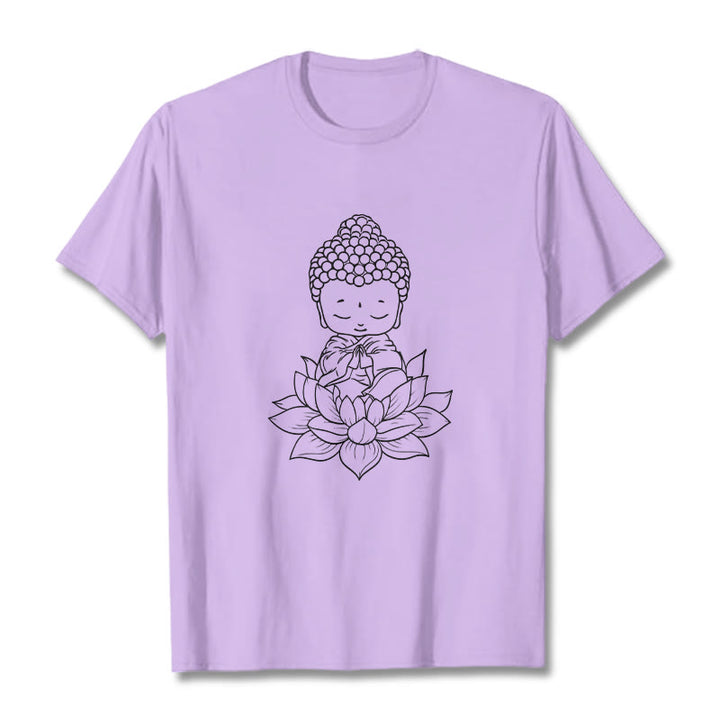 Buddha Stones Peaceful Buddha Lotus Flower Pattern Tee T-shirt - Plum - 2XL - image 16