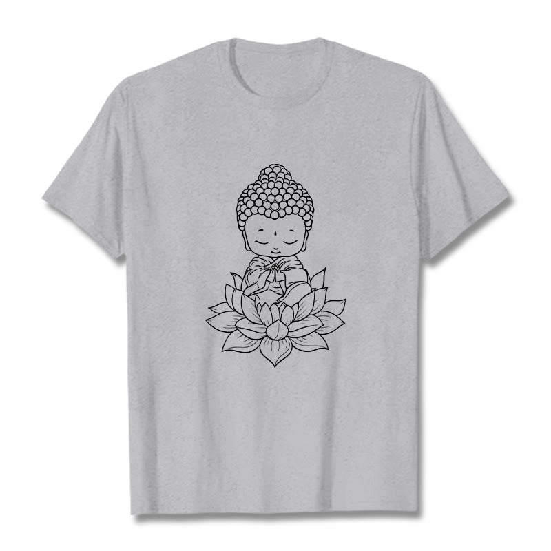 Buddha Stones Peaceful Buddha Lotus Flower Pattern Tee T-shirt - LightGrey - 2XL - image 19