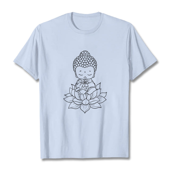Buddha Stones Peaceful Buddha Lotus Flower Pattern Tee T-shirt - LightCyan - 2XL - image 18