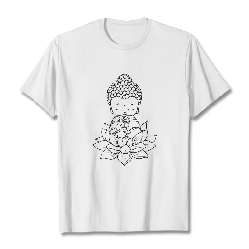 Buddha Stones Peaceful Buddha Lotus Flower Pattern Tee T-shirt - White - 2XL - image 0