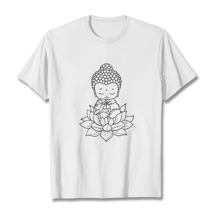 Buddha Stones Peaceful Buddha Lotus Flower Pattern Tee T-shirt - White - 2XL - image 0