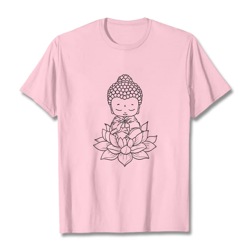 Buddha Stones Peaceful Buddha Lotus Flower Pattern Tee T-shirt - LightPink - 2XL - image 12