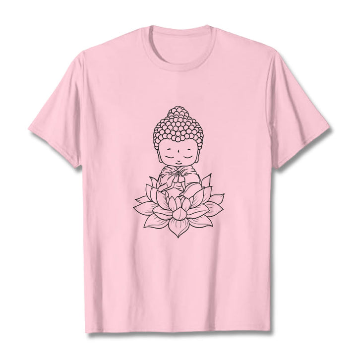 Buddha Stones Peaceful Buddha Lotus Flower Pattern Tee T-shirt - LightPink - 2XL - image 12