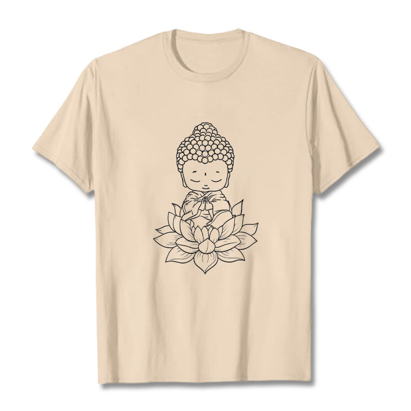 Buddha Stones Peaceful Buddha Lotus Flower Pattern Tee T-shirt - Bisque - 2XL - image 8