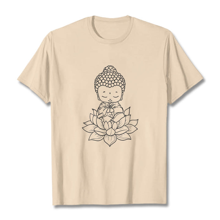 Buddha Stones Peaceful Buddha Lotus Flower Pattern Tee T-shirt - Bisque - 2XL - image 8