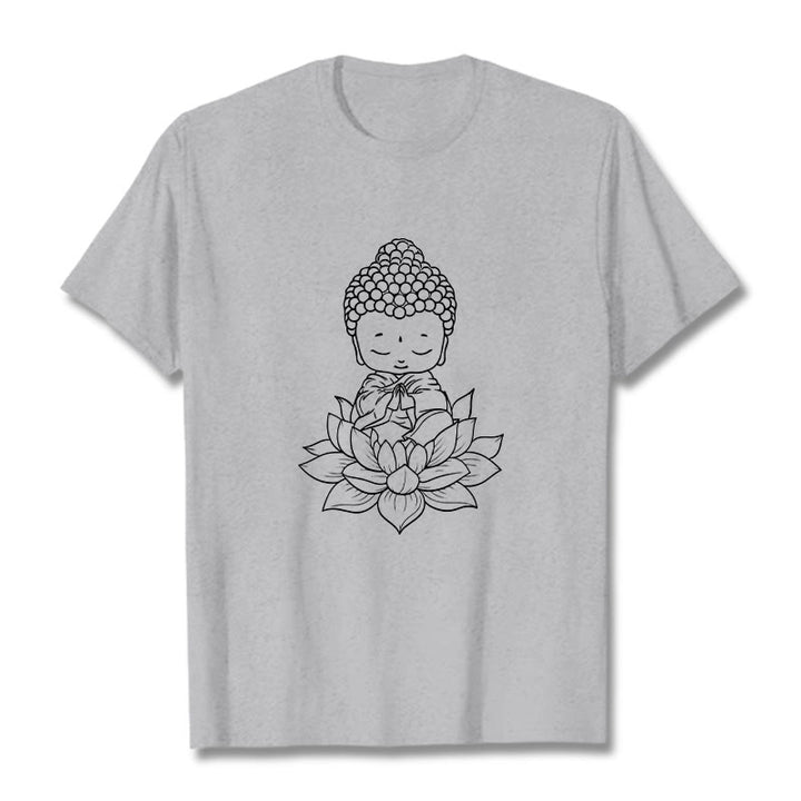 Buddha Stones Peaceful Buddha Lotus Flower Pattern Tee T-shirt - LightGrey - 2XL - image 19