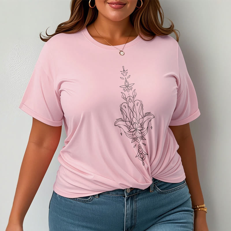 Buddha Stones Hamsa Hand Lotus Flower Pattern Tee T-shirt - image 14