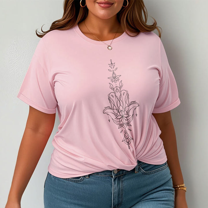Buddha Stones Hamsa Hand Lotus Flower Pattern Tee T-shirt - image 14