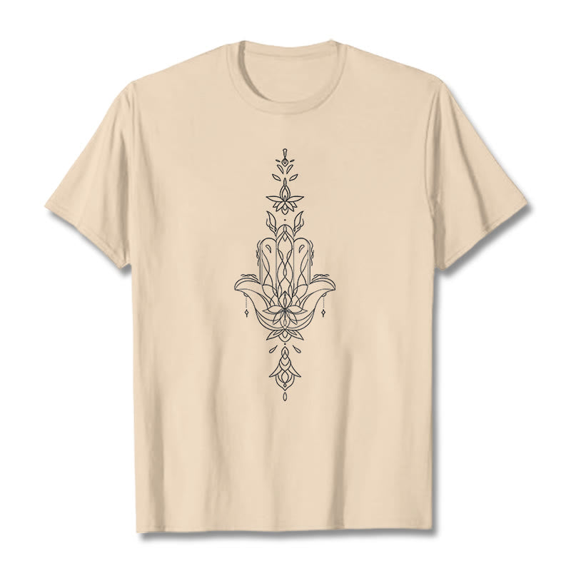 Buddha Stones Hamsa Hand Lotus Flower Pattern Tee T-shirt - Bisque - 2XL - image 9