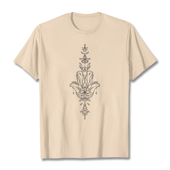 Buddha Stones Hamsa Hand Lotus Flower Pattern Tee T-shirt - Bisque - 2XL - image 9