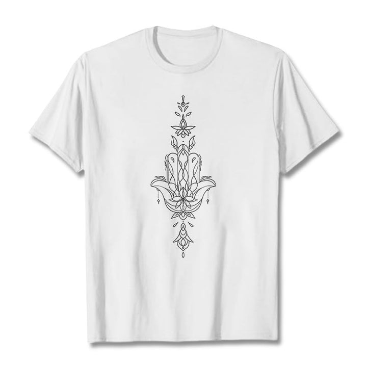 Buddha Stones Hamsa Hand Lotus Flower Pattern Tee T-shirt - White - 2XL - image 6