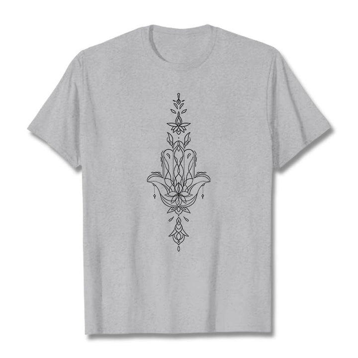 Buddha Stones Hamsa Hand Lotus Flower Pattern Tee T-shirt - LightGrey - 2XL - image 19