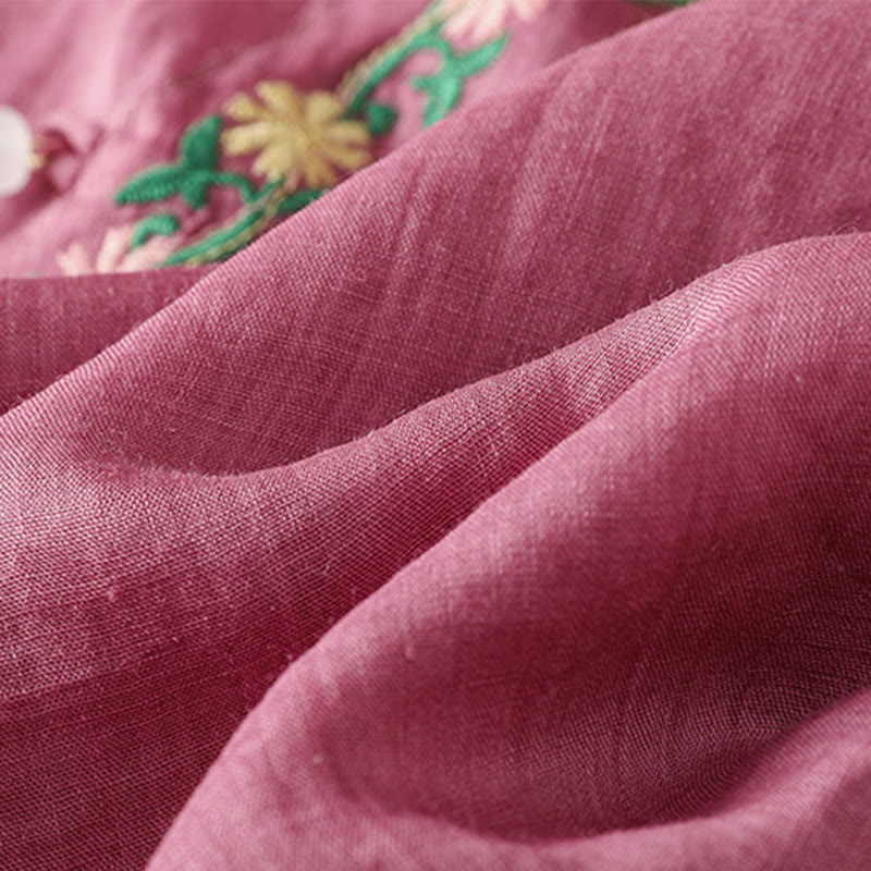 Buddha Stones Casual Embroidery Flowers Cotton Polyester Half Sleeve Women's Crew Neck Shirt - image 9