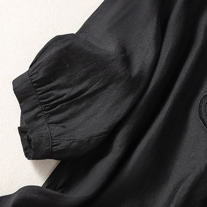 Buddha Stones Casual Embroidered Pattern Women's V-neck Design Half Sleeve Cotton Linen T-shirt - image 9