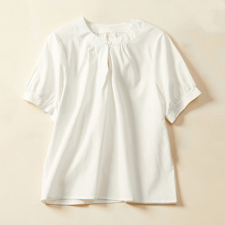 Buddha Stones Casual Plain Button Women's Short Sleeve Cotton Linen T-shirt - White - US14，UK/AU18，EU46 (2XL) - image 2