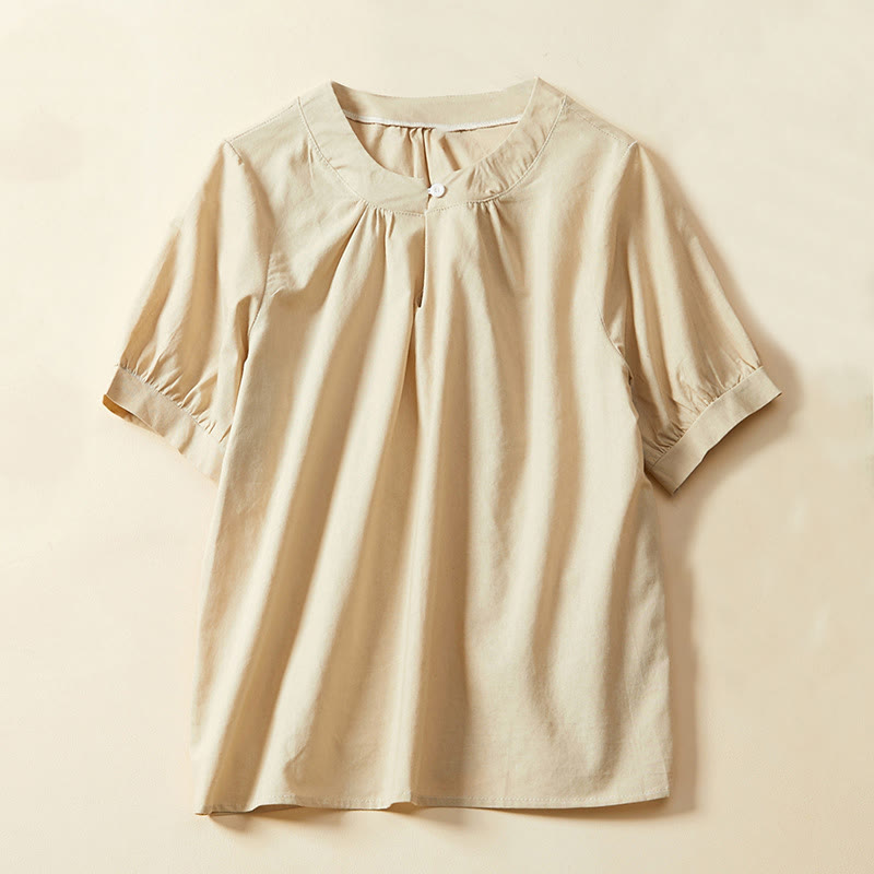 Buddha Stones Casual Plain Button Women's Short Sleeve Cotton Linen T-shirt - Moccasin - US14，UK/AU18，EU46 (2XL) - image 6