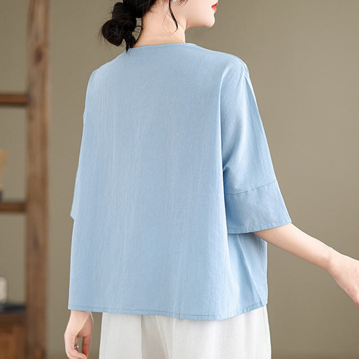 Buddha Stones Casual Plain Women's Half Sleeve Cotton Polyester T-shirt With Pockets - image 4