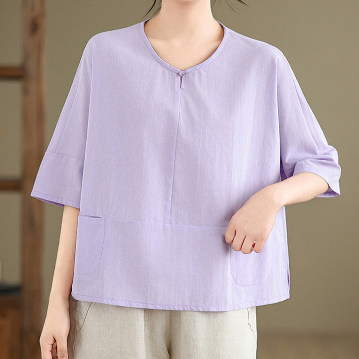 Buddha Stones Casual Plain Women's Half Sleeve Cotton Polyester T-shirt With Pockets - Thistle - US14，UK/AU18，EU46 (2XL) - image 6