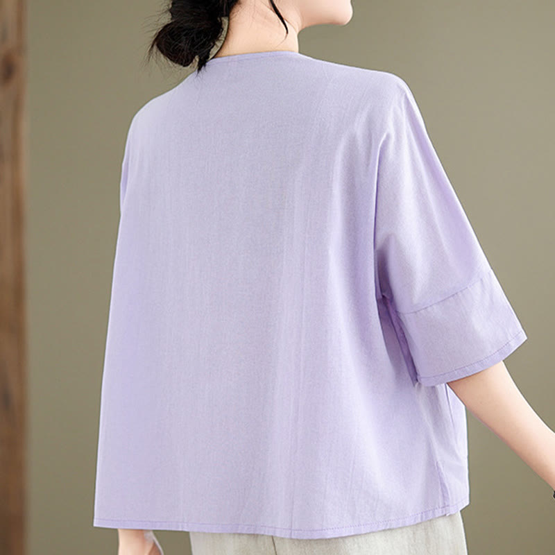 Buddha Stones Casual Plain Women's Half Sleeve Cotton Polyester T-shirt With Pockets - image 10