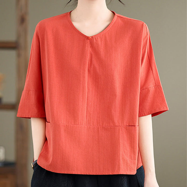 Buddha Stones Casual Plain Women's Half Sleeve Cotton Polyester T-shirt With Pockets - image 16
