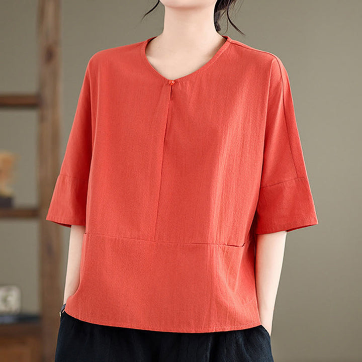 Buddha Stones Casual Plain Women's Half Sleeve Cotton Polyester T-shirt With Pockets - Tomato - US14，UK/AU18，EU46 (2XL) - image 11