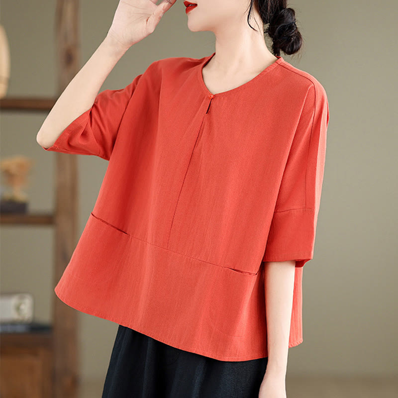 Buddha Stones Casual Plain Women's Half Sleeve Cotton Polyester T-shirt With Pockets - image 15