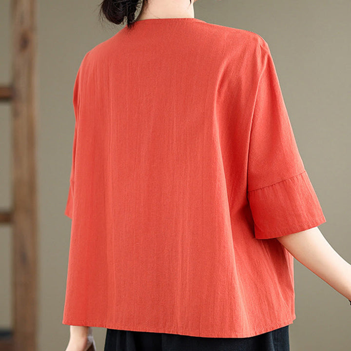 Buddha Stones Casual Plain Women's Half Sleeve Cotton Polyester T-shirt With Pockets - image 14