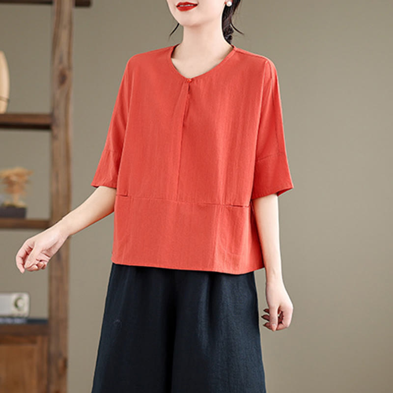 Buddha Stones Casual Plain Women's Half Sleeve Cotton Polyester T-shirt With Pockets - image 13