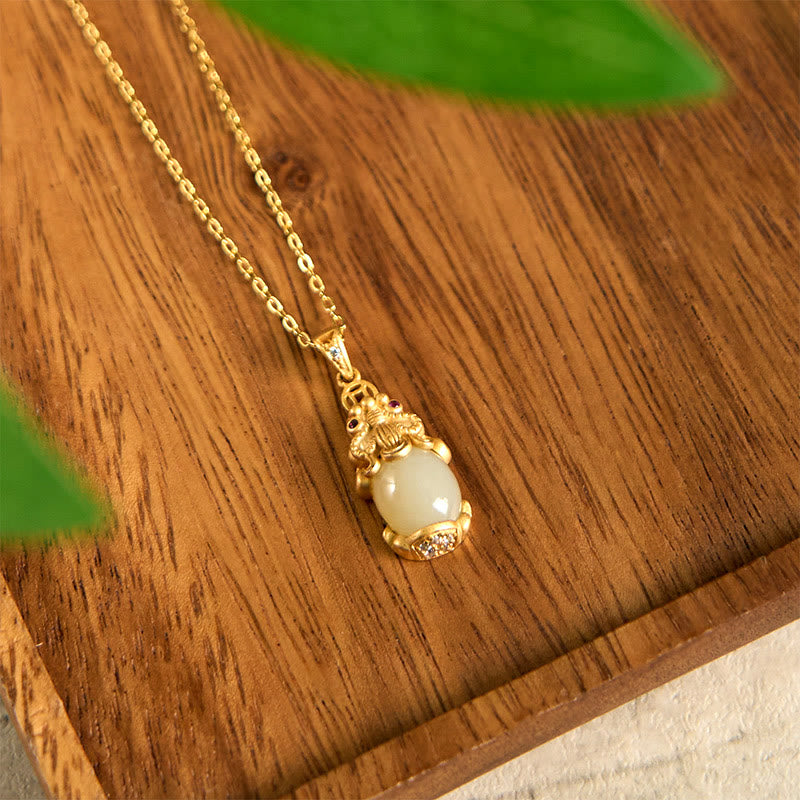 Buddha Stones White Jade PiXiu Wealth Luck Chain Necklace Pendant - image 1