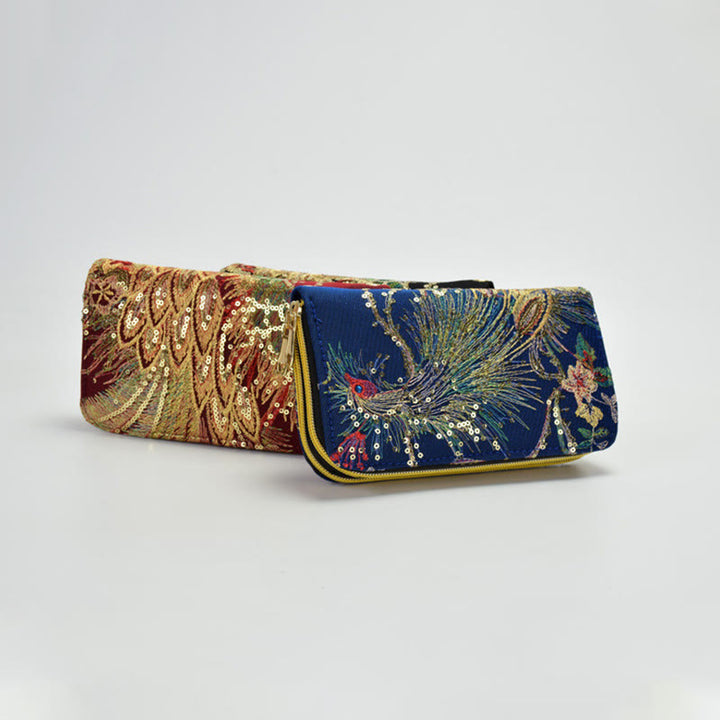 Buddha Stones Peacock Double-sided Embroidery Cash Holder Wallet Shopping Purse - image 4