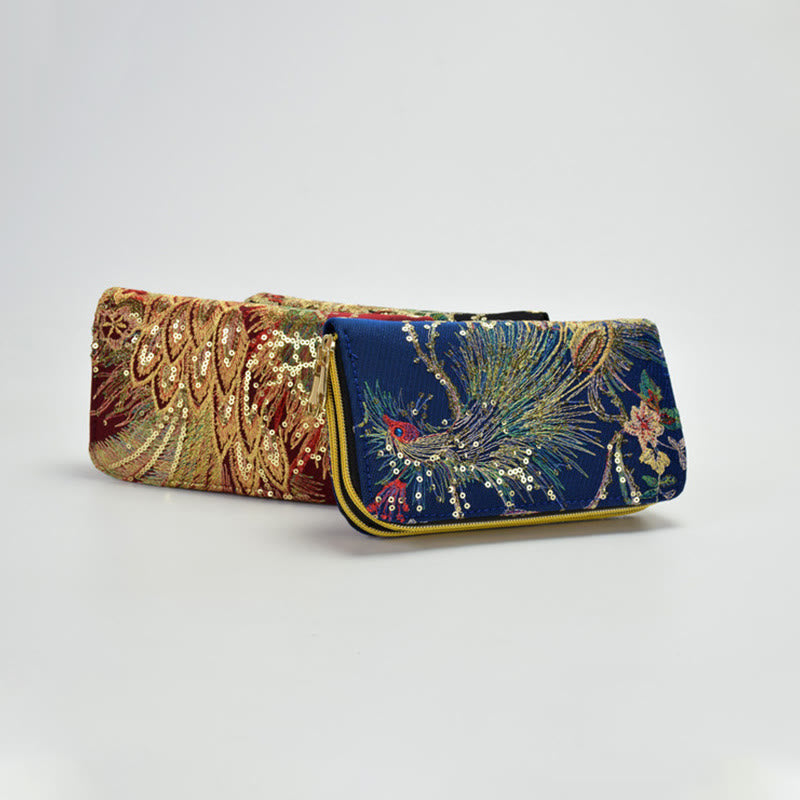 Buddha Stones Peacock Double-sided Embroidery Cash Holder Wallet Shopping Purse - image 4