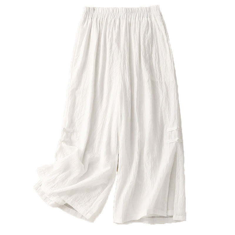 Buddha Stones Frog-Button Hem Slit Design Women's Wide Leg Cotton Linen Pants With Pockets - image 13