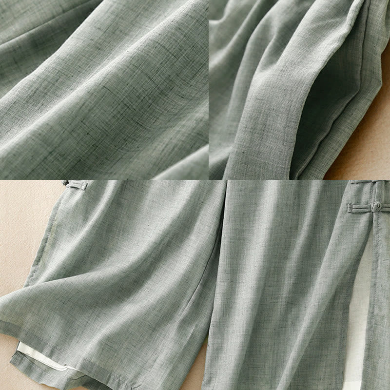 Buddha Stones Frog-Button Hem Slit Design Women's Wide Leg Cotton Linen Pants With Pockets - image 19