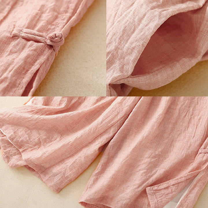 Buddha Stones Frog-Button Hem Slit Design Women's Wide Leg Cotton Linen Pants With Pockets - image 16