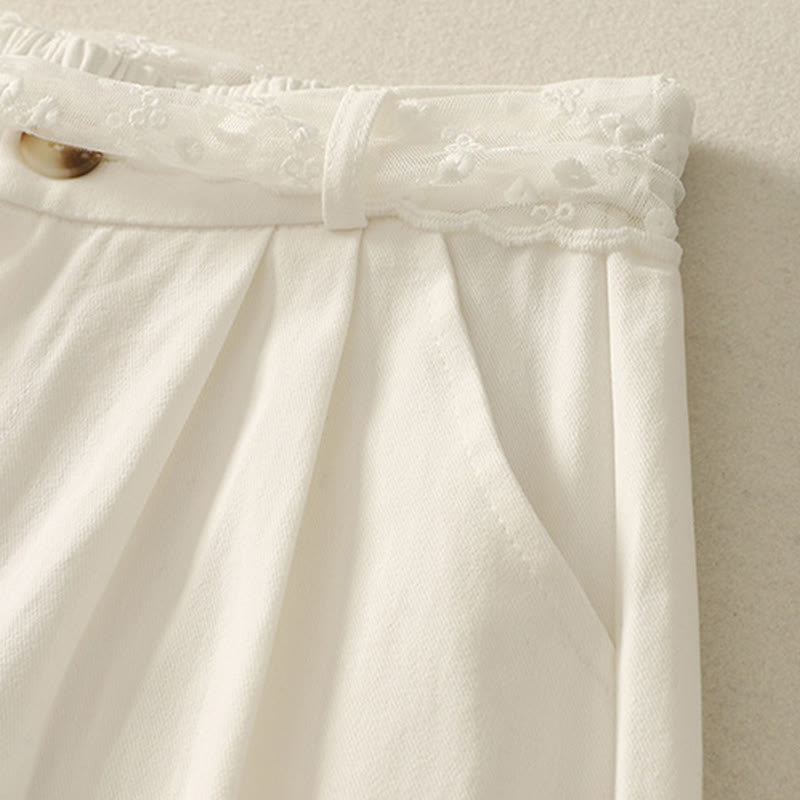 Buddha Stones Daily Solid Color Lace Belt Women's Wide Leg Cotton Pants With Pockets - image 11