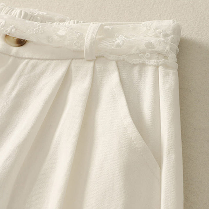 Buddha Stones Daily Solid Color Lace Belt Women's Wide Leg Cotton Pants With Pockets - image 11