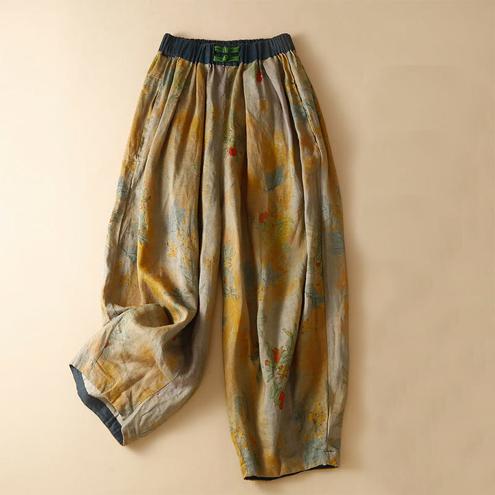 Buddha Stones Retro Casual Chinese Frog-Button Design Women's Harem Pants With Pockets - Goldenrod - US8-10，UK/AU12-14，EU40-42 (2XL) - image 0