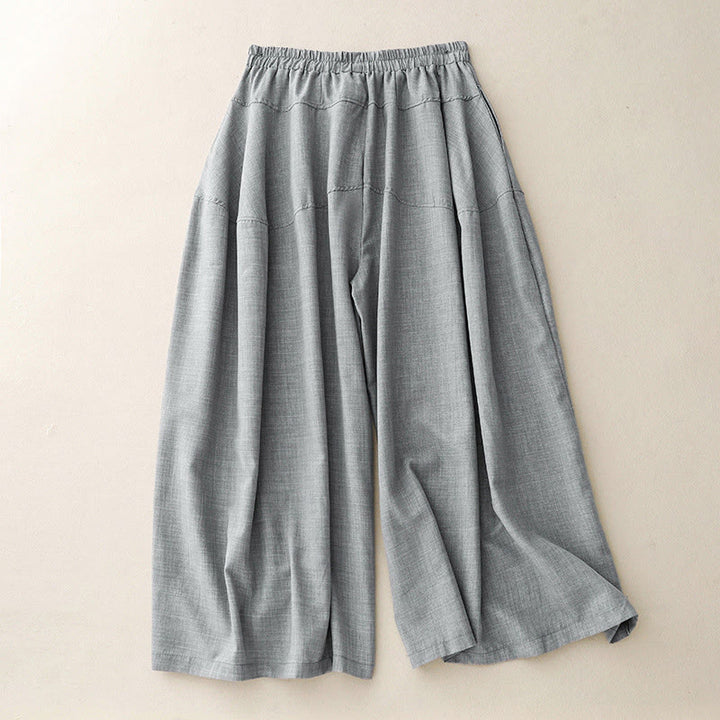 Buddha Stones Plain LightSteelBlue Women's Wide Leg Cotton Linen Pants With Pockets - image 1