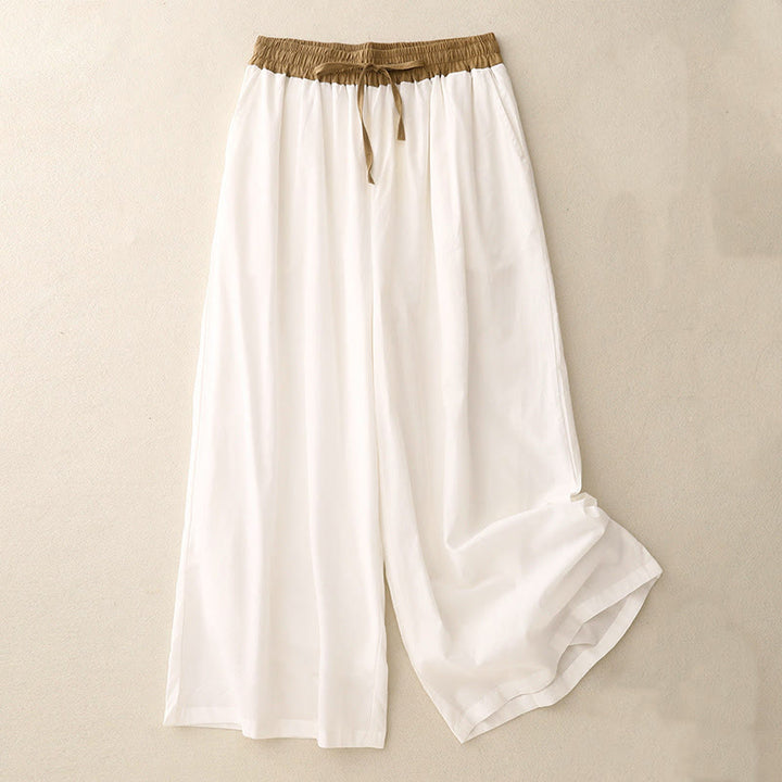 Buddha Stones Artistic Color Contrast Drawstring Women's Wide Leg Pants With Pockets - White - US8-10，UK/AU12-14，EU40-42 (2XL) - image 3