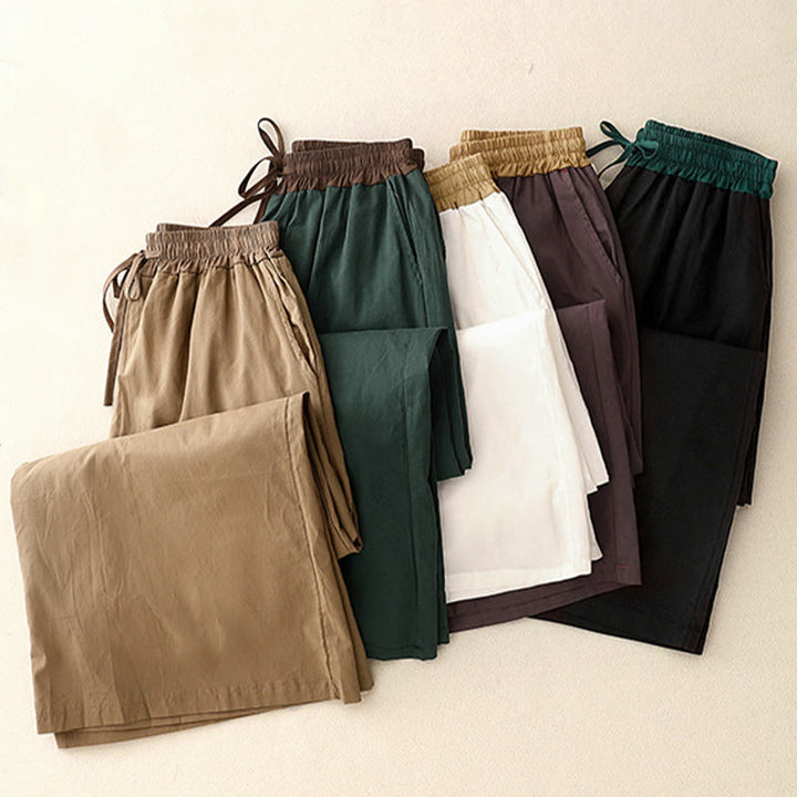 Buddha Stones Artistic Color Contrast Drawstring Women's Wide Leg Pants With Pockets - image 23